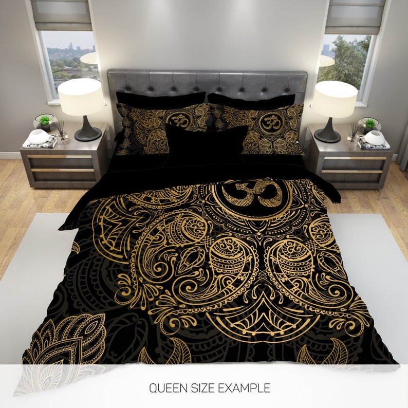 Mandala Bedding Black and Gold Mandala Bedding Mandala Duvet Etsy