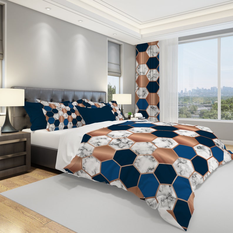 Marble Bedding Marble Blue Duvet Cover Geometric Bedding Etsy