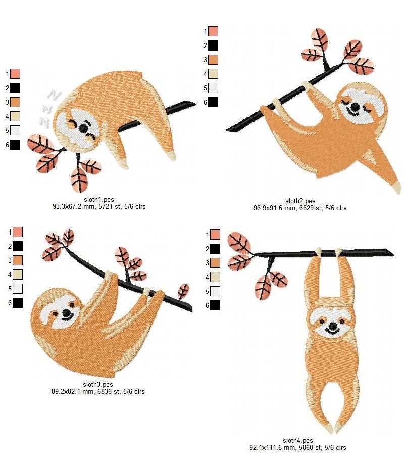 Sloths machine embroidery designs. Etsy