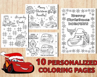 Digital Set Of Christmas McQueen Party Activity Coloring Pages Cars 3 Personalized Printable Birthday PDF
