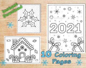 Download Xmas Coloring Sheets Etsy