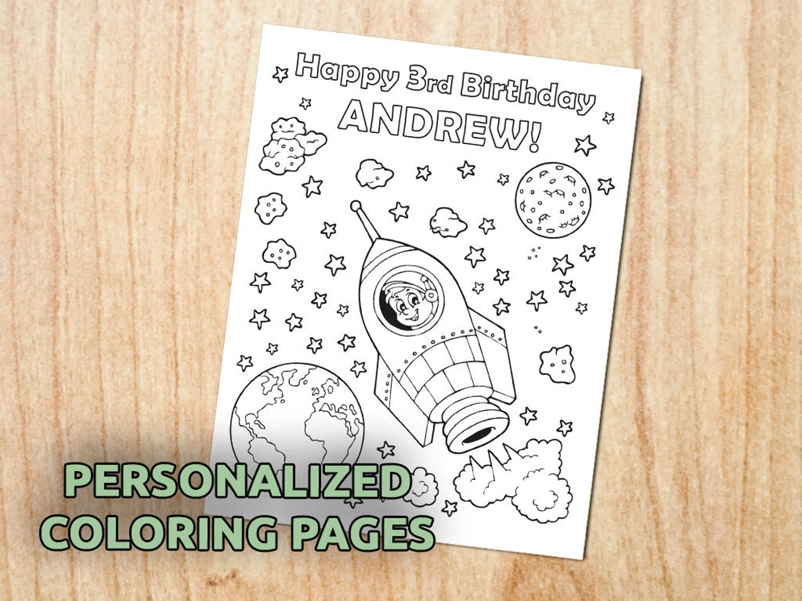 Space Birthday Party Coloring Page Personalized Printable | Etsy