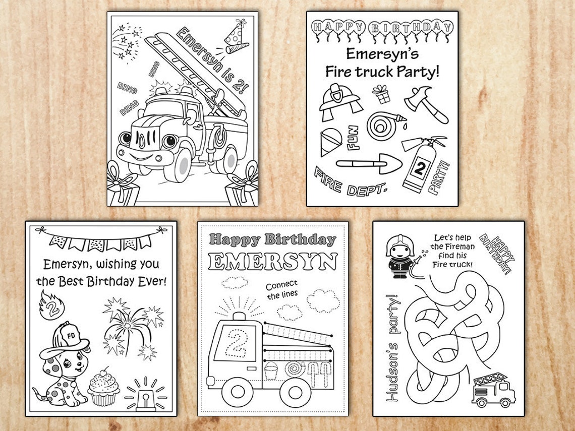 Fire truck Birthday Party Coloring Pages Fireman Birthday | Etsy