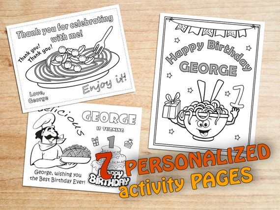 Pasta Birthday Party Coloring Pages Personalized Printable Etsy