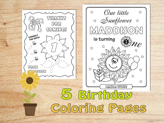 Sunflower Birthday Party Coloring Pages Any age Girl first | Etsy