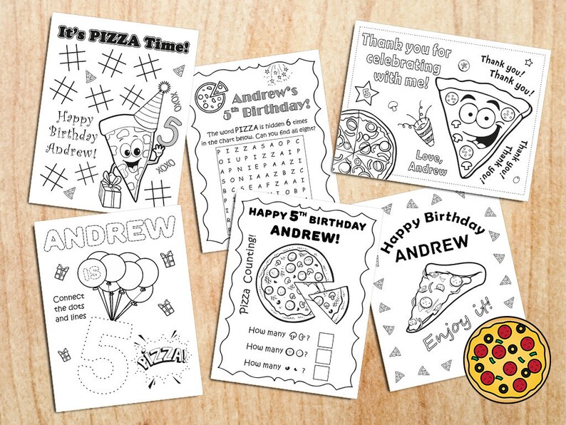 PIZZA Birthday Party Coloring Pages Printable activities | Etsy