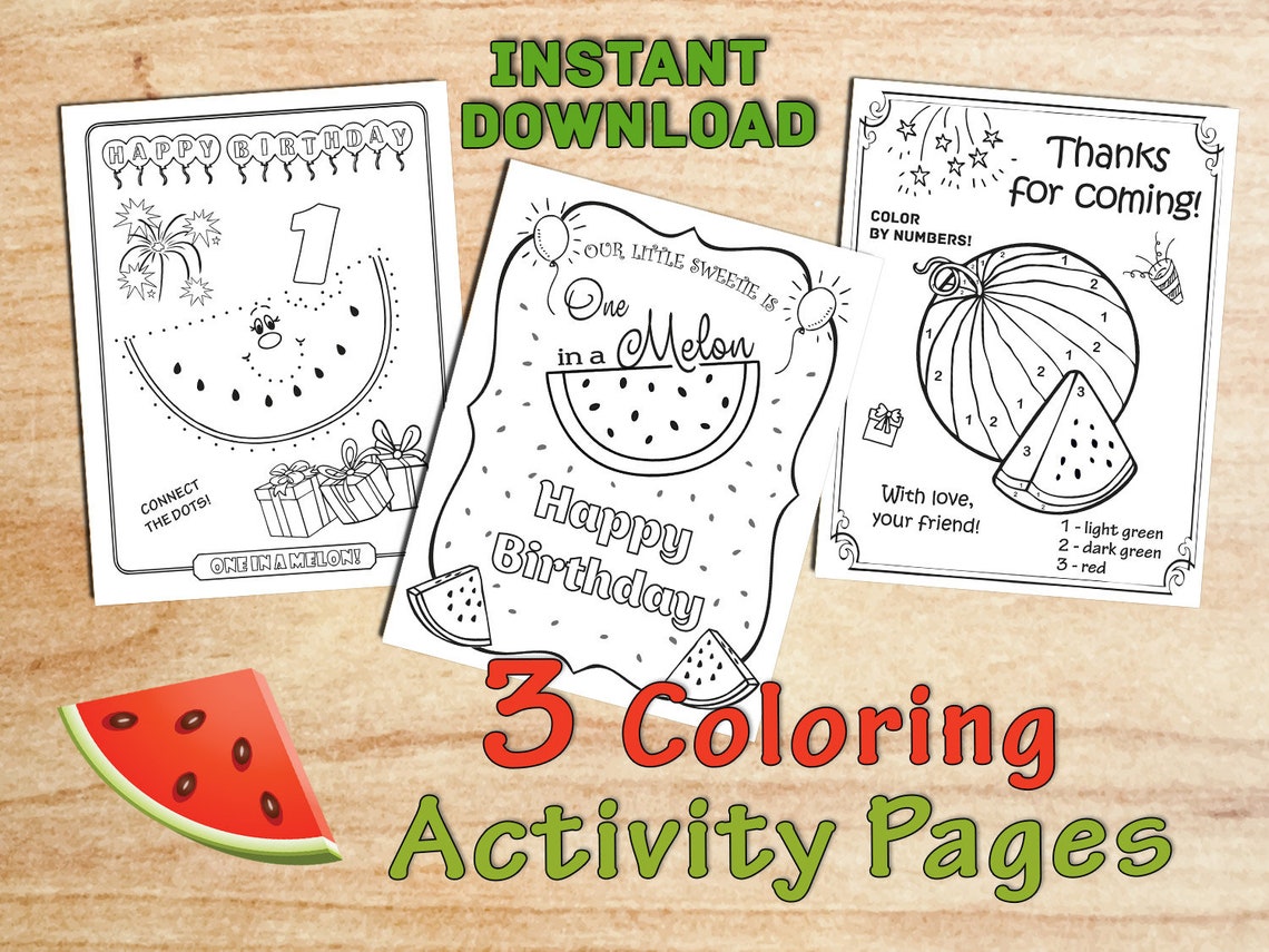 Instant download Watermelon Birthday Party Coloring Pages One | Etsy