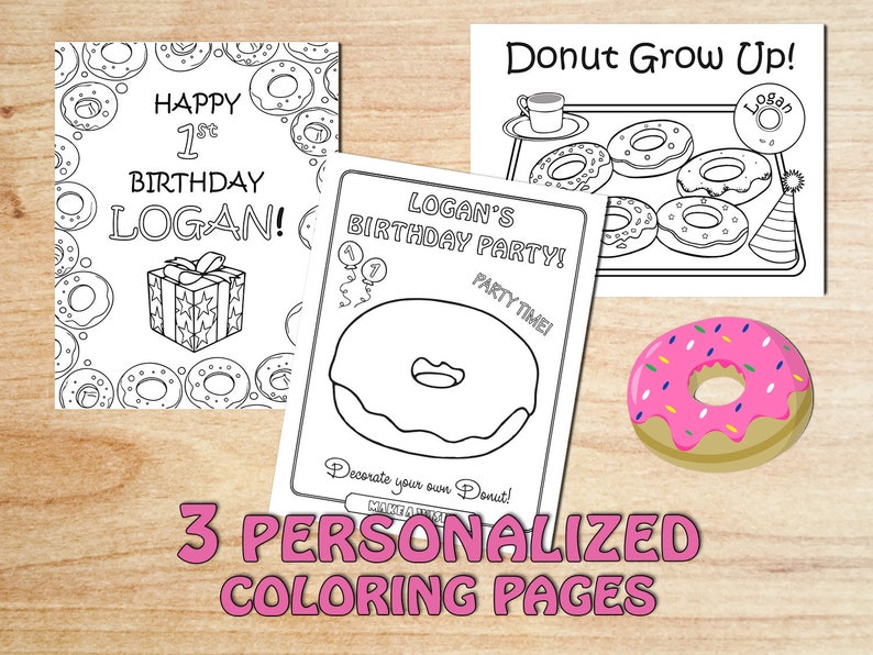 Donuts Birthday Party Coloring pages Donut First Birthday | Etsy