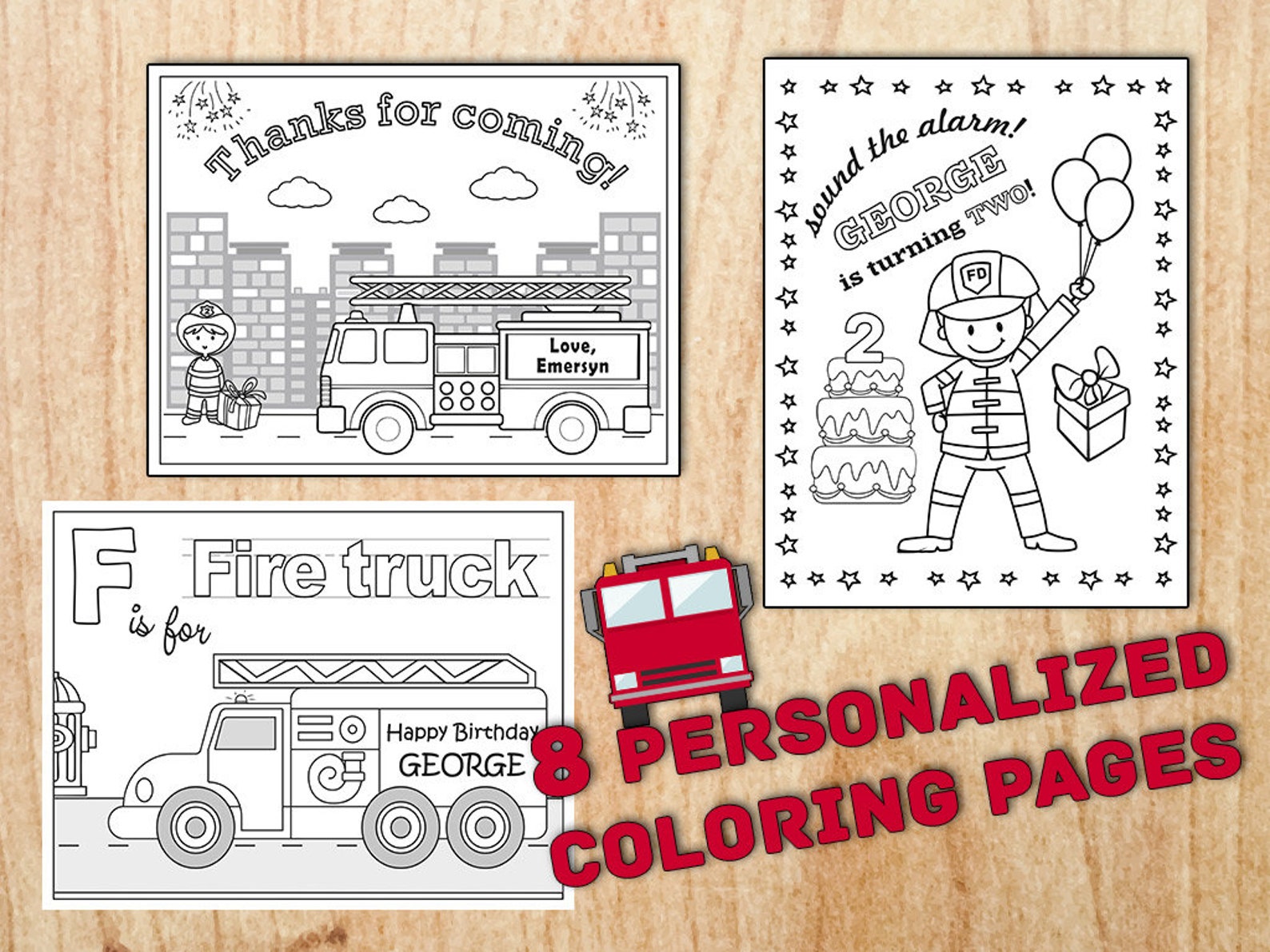 Fire truck Birthday Party Coloring Pages Fireman Birthday | Etsy