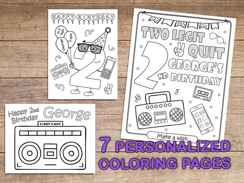 Two Legit to Quit Birthday Party Coloring Pages 2nd Boys Hip | Etsy Canada