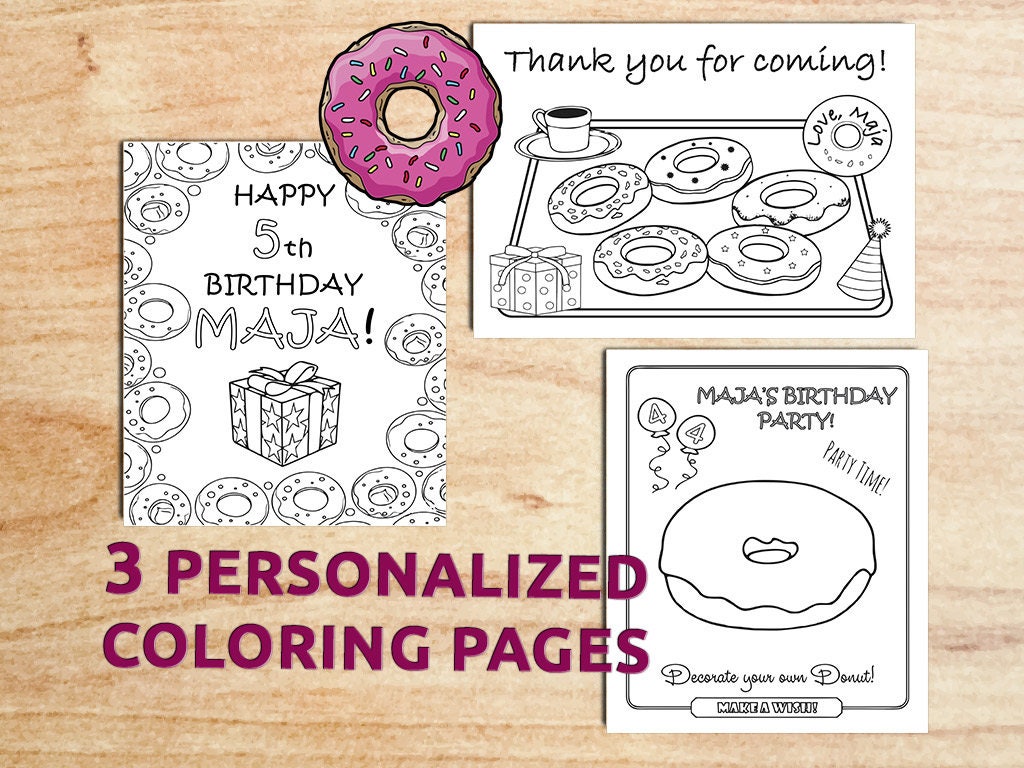 Donut Birthday Party Coloring pages Donut First Birthday | Etsy