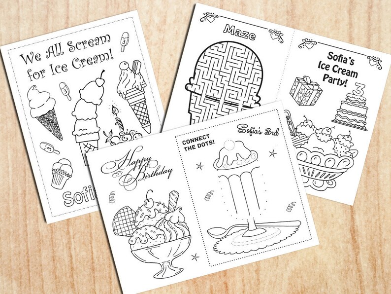 Ice-Cream Birthday Party Coloring Pages Delicious Coloring | Etsy