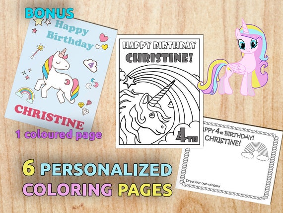 Unicorn Birthday Party Coloring Pages / Personalized / | Etsy Unicorn Birthday Party Coloring Pages / Personalized / | Etsy
