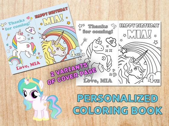 Personalized Unicorn Birthday Party Coloring Book Rainbow Etsy