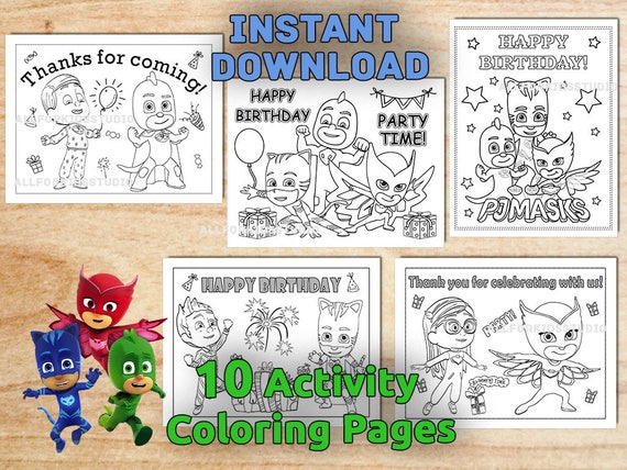 PJ Mask Birthday Party Coloring pages / Instant Download / Pj | Etsy