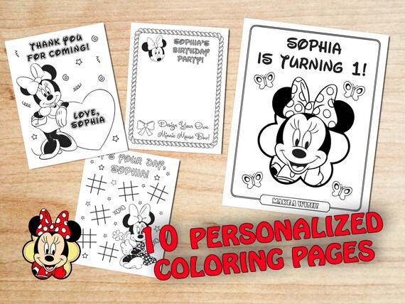 Minnie Mouse Birthday Party Coloring Pages Decorations Pink Etsy