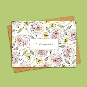 Carte double A6 | Illustration | Fleurs rose et laurier