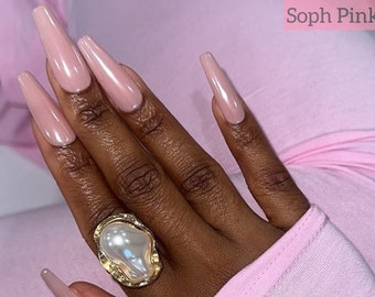 Solid Pink Donut Glazed Chrome | Valentine's Day | Pink Heart Mixed Press On Nails | Any Shape | Fake Nails | False Nails | Glue On Nails