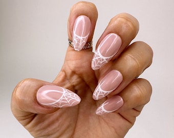 French Spider Web White Halloween | Press On Nails | Fake Nails | False Nails | Glue On Nails  | The Nailest