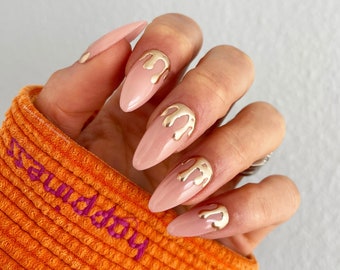 Drip-Drip, Gold Drip Detail Press On Nail Set | Press On Nails | Any Shape | Fake Nails | False Nails | Glue On Nails