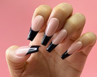 Classic Timeless Black French Tip Press On Nails | Any Shape | Fake Nails | False Nails | Glue On Nails