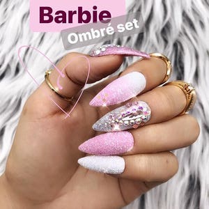 Barbie Pink Ombre Hologram Chrome Swarovski Crystal Fairy Dust Glitter Press On Nails | Any Shape | Fake Nails | False Nails | Glue On Nails