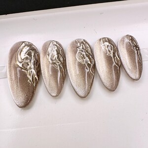 Terra Luxe Champagne | Cat Eye Gel | Press On Nails | Any Shape | Fake Nails | False Nails | Glue On Nails