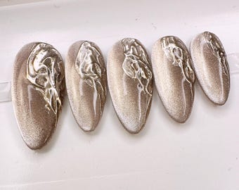 Terra Luxe Champagne | Cat Eye Gel | Press On Nails | Any Shape | Fake Nails | False Nails | Glue On Nails