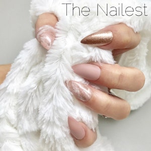 First Love Pink Marble Nude Rose Gold Matte Press On Nails Any Shape Fake Nails False Nails Glue On Nails image 1