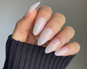 Cypresses Brushstroke Unicorn Chrome Press On Nails / Qualsiasi forma / Unghie finte / Unghie finte / Unghie incollate