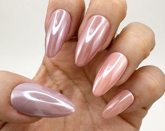 Multi Basic Nude Chrome Glazed Press On Nails | Any Shape | Fake Nails | False Nails | Glue On