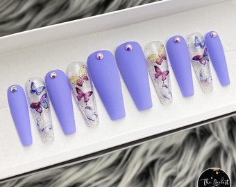 Butterfly Pulelehua Purple Press On Nails | Any Shape | Fake Nails | False Nails | Glue On Nailes