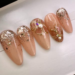 Rose Twilight Glitter Floral Accent | Cat Eye Gel | Press On Nails | Fake Nails | False Nails | Glue On Nails | The Nailest