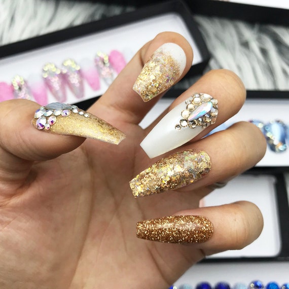 Gold Glitter Swarovski Crystal Fairy Dust Glitter Press on
