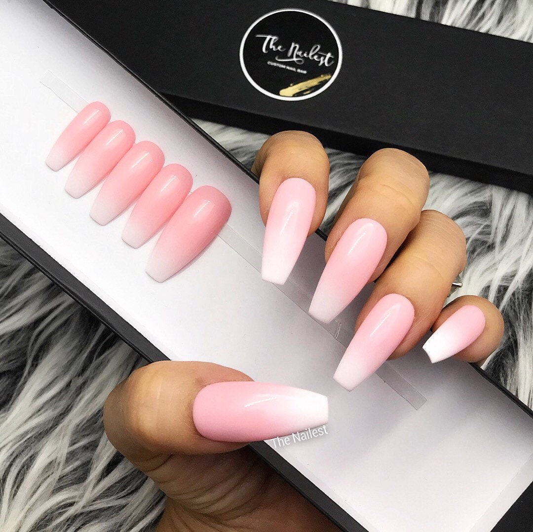 Pink and White Ombre Nude Blend Press on Nails Any Shape - Etsy Israel Pink And White Ombre Nude Blend Press On Nails Any Shape - Etsy Israel
