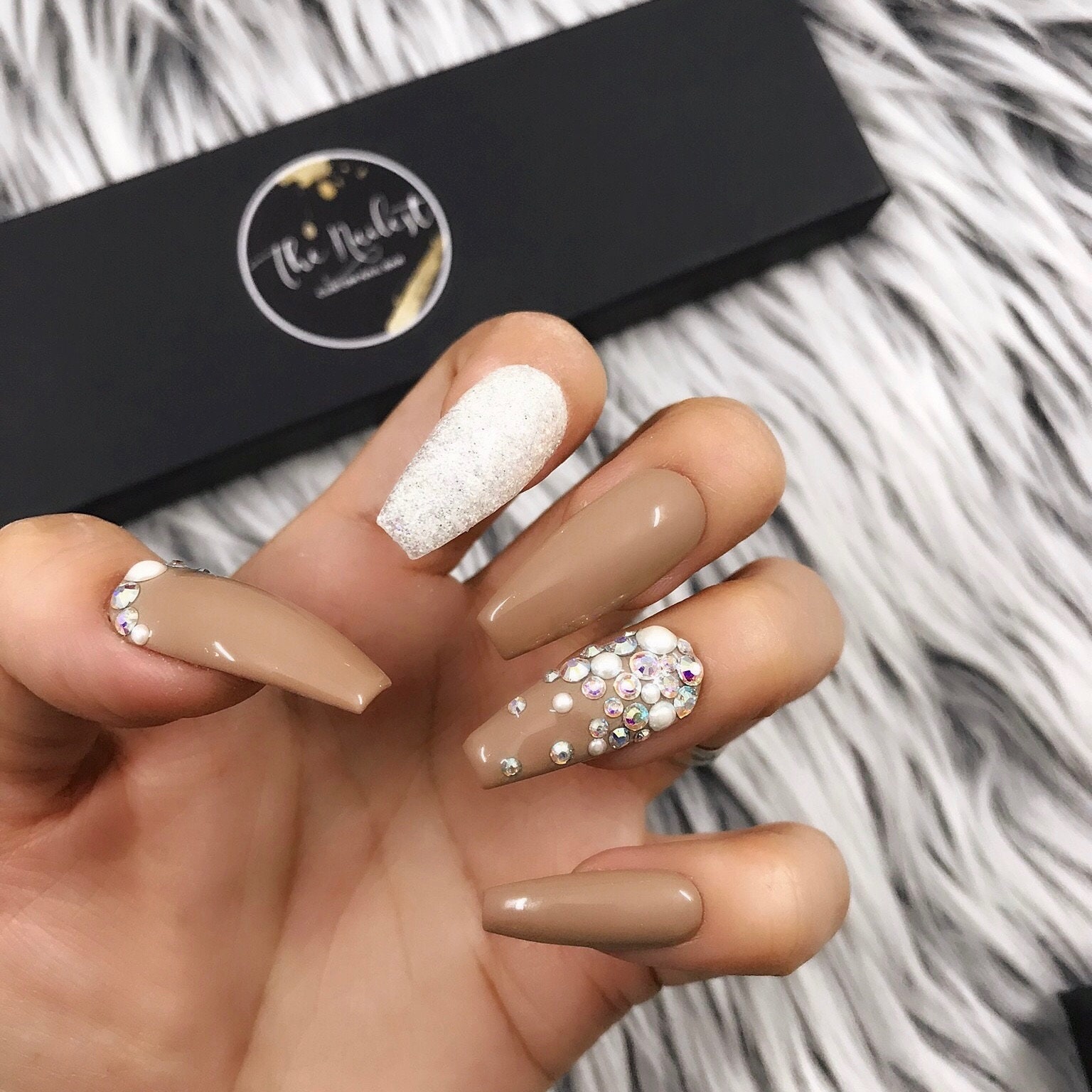 Glitter Nude Nails with Gloss Finish