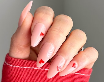 ¡Te amo! / Día de San Valentín / Uñas postizas mixtas con corazones rosas / Cualquier forma / Uñas postizas / Uñas adhesivas