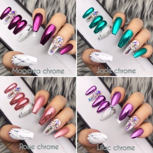 Chrome with Marble and Crystal detailed Press On Nails | Any Shape | Fake Nails | False Nails | Glue On Nails