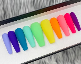 Rainbow Shade Multi Colored Press On Nails |Any Shape | Fake Nails | False Nails | Glue On Nails