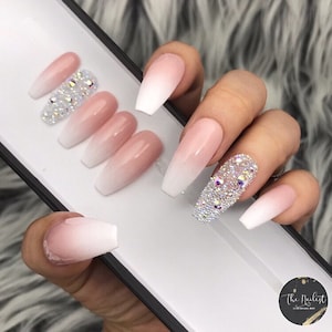 Baby Boomer Soph Ombre w Pixie Dust Press On Nails | Bridal | Any Shape | Fake Nails | False Nails | Glue On Nailes