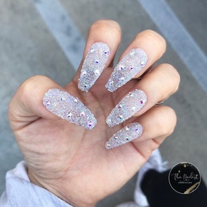 Clear Pixie Dust Mixed With Crystals | Press On Nails | Any Shape | Fake Nails | False Nails | Glue On Nails