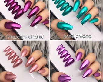 Shiny Mirror Chrome Press On Nails | Magenta, Jade, Lilac, Rosie | Any Shape | Fake Nails | False Nails | Glue On Nails | Holiday Nails