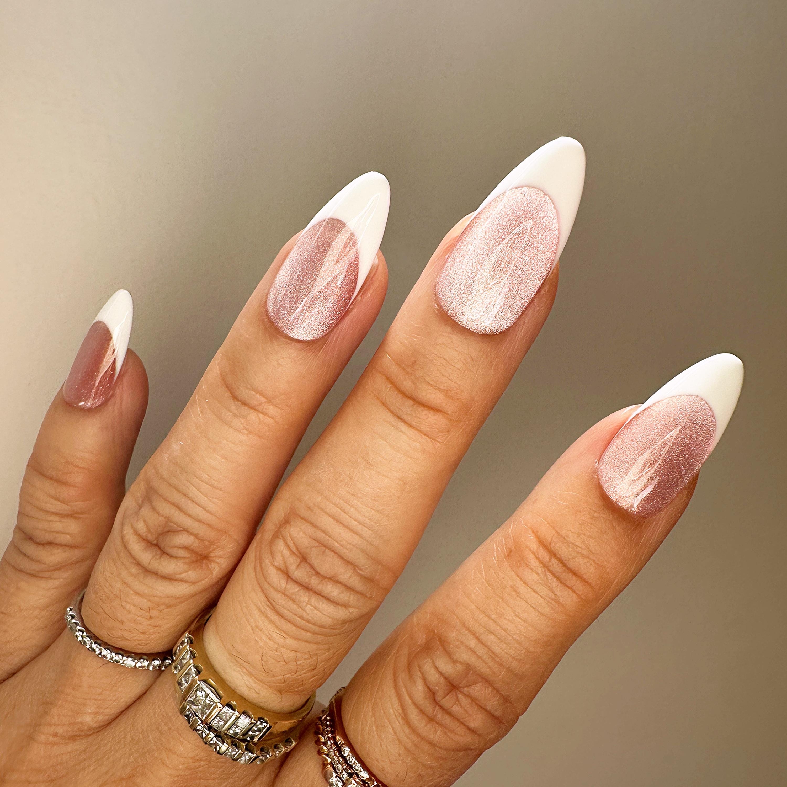 Ellie Rose Cateye White French | Press On Nails | Any Shape | Fake Nails | False Nails | Glue On Nails