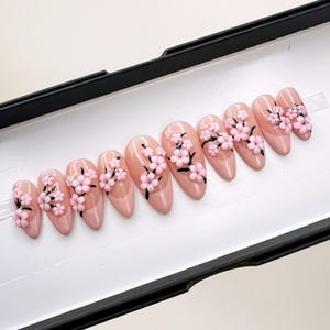 Pink Cherry Blossom | Press On Nails | Fake Nails | False Nails | Glue On Nails | The Nailest