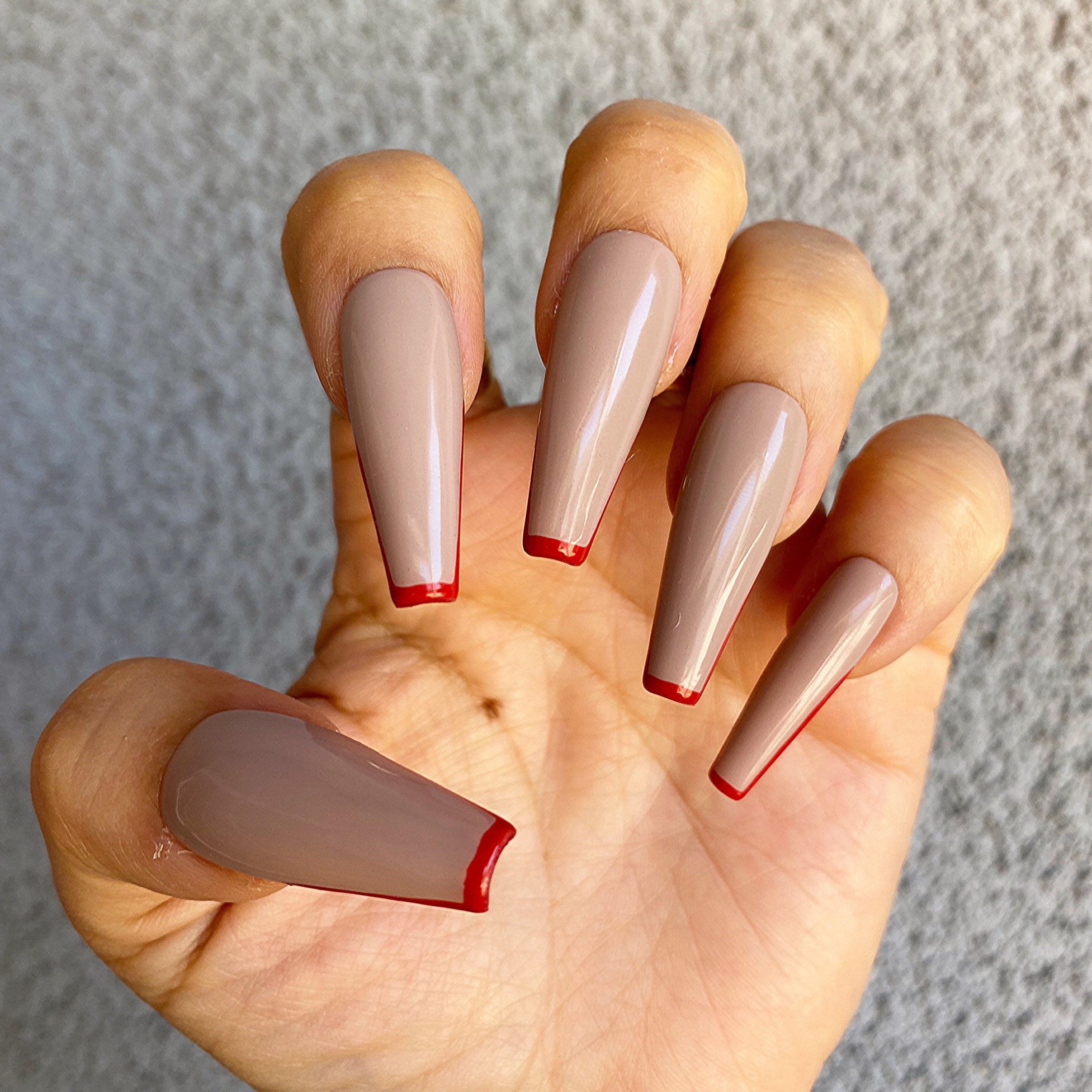 Nude Based w Red Tippped Press On Nails Jede Form Gefalschte Nagel Falsche Nagel Kleber auf Nagel Etsy