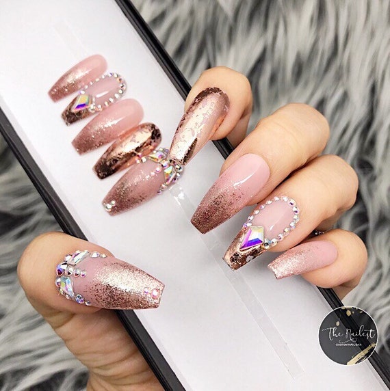 Bijou Bijou Nude Glitter Ombre Nails with Crystals