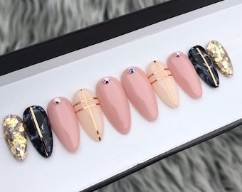 Love Me Tender Pink Gold Press On Nails | Any Shape | Fake Nails | False Nails | Glue On Nailes