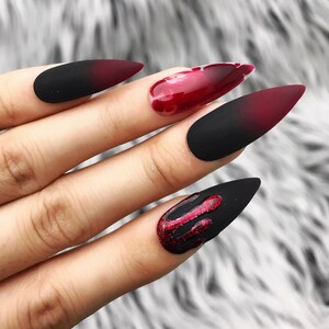Black Red Blood Drip Splatter Halloween Press On Nails Any Shape Fake Nails False Nails Glue On Nails image 3