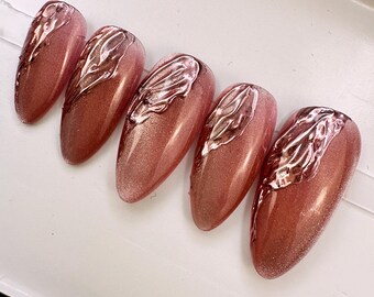 Terra Luxe Cranberry / Gel Cat Eye / Uñas postizas / Cualquier forma / Uñas postizas / Uñas adhesivas