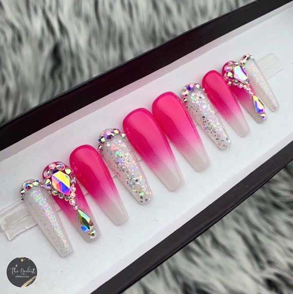 White Opal Based Neon Ombre With Bling Crystals And Glitter Etsy